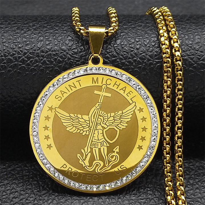 Christianartworkshop Classic Style Saint Michael Protect Us Sacred Blessing Pendant Necklace