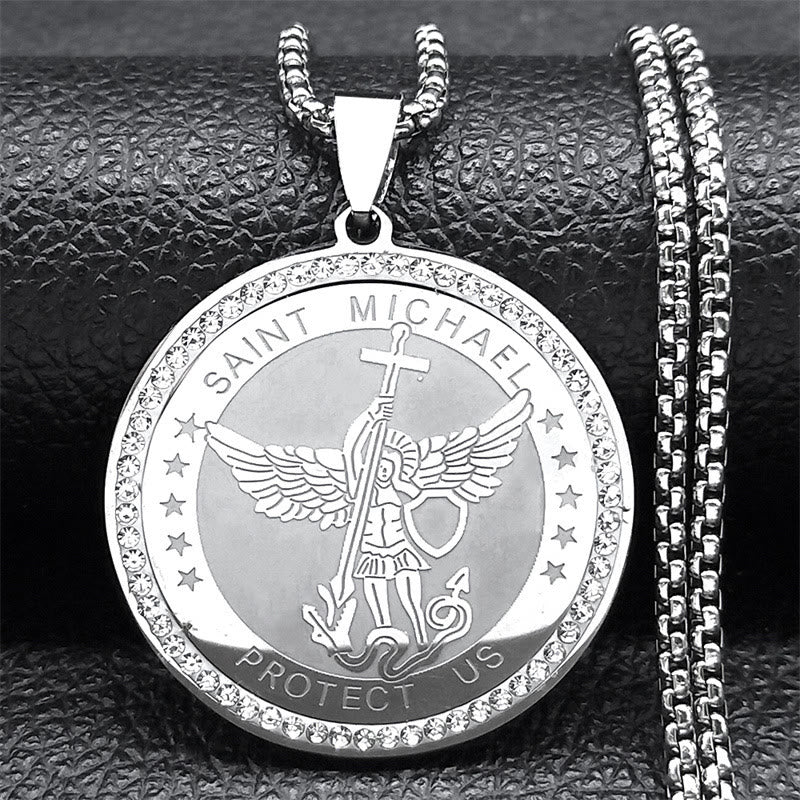 Christianartworkshop Classic Style Saint Michael Protect Us Sacred Blessing Pendant Necklace