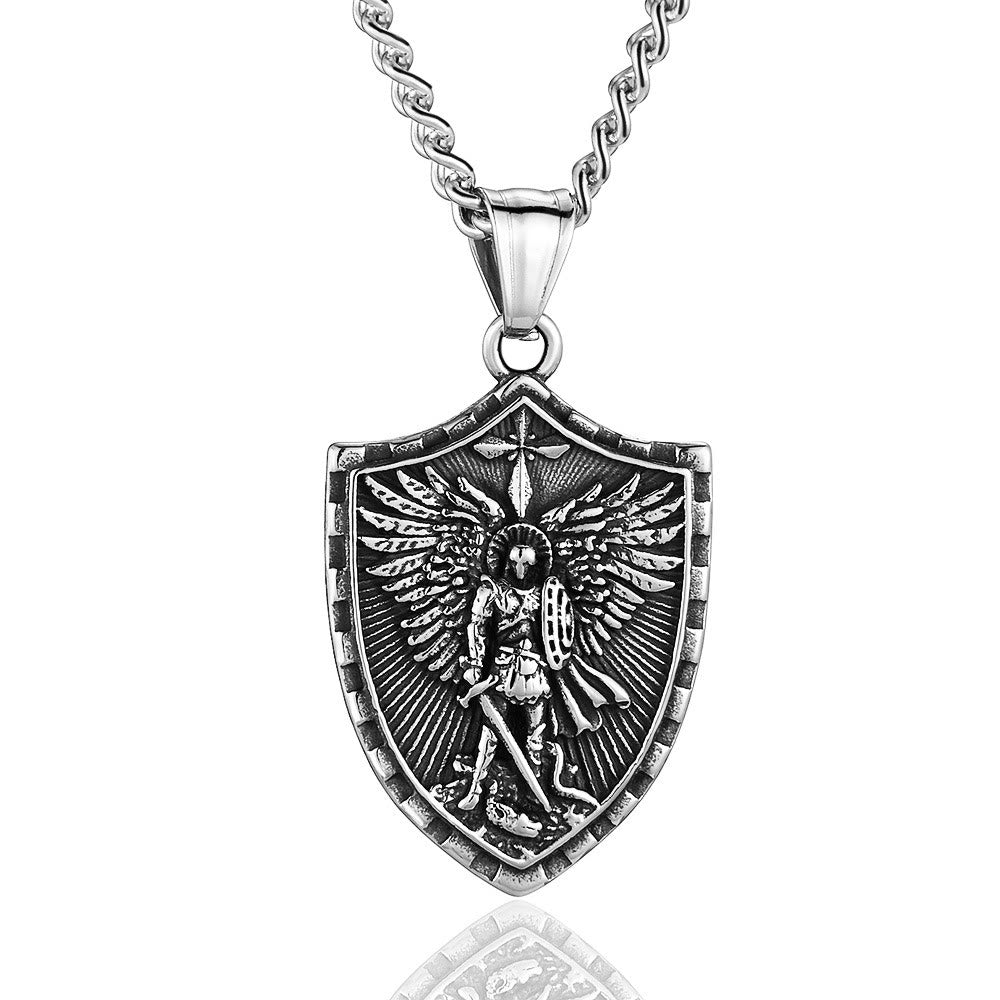 Christianartworkshop Modern Style Michael The Archangel Shield Devine Guardian Pendant Necklace