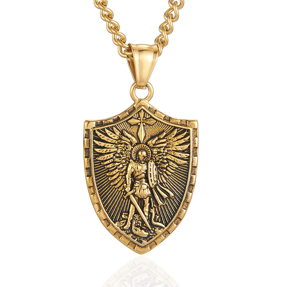 Christianartworkshop Modern Style Michael The Archangel Shield Devine Guardian Pendant Necklace