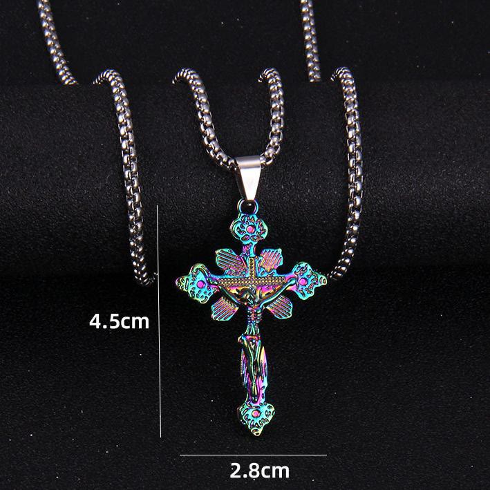 Discount Today: Iridescent Rainbow Crucifix Cross Sacred Protection Pendant Necklace