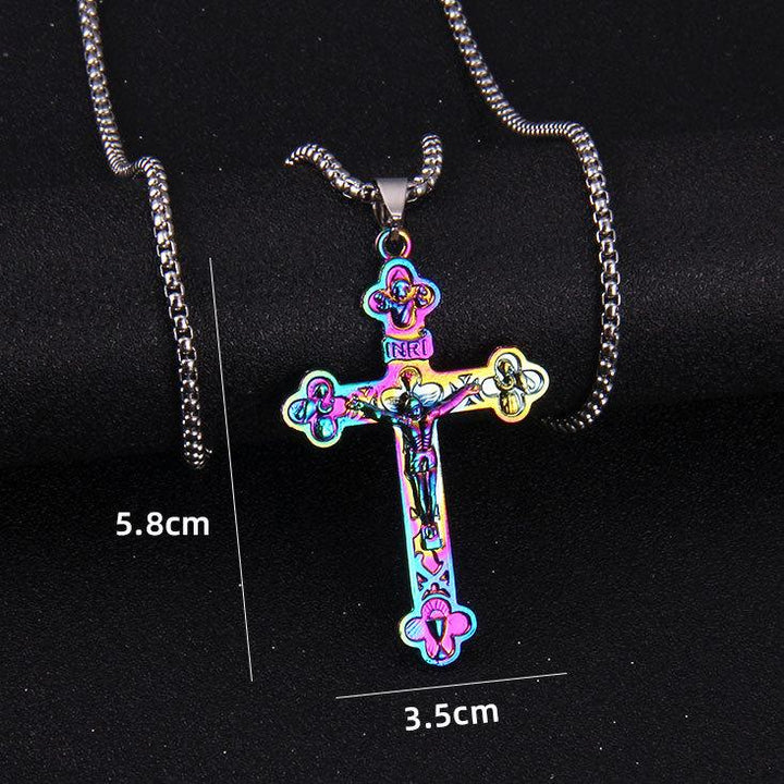 Discount Today: Iridescent Rainbow Crucifix Cross Sacred Protection Pendant Necklace