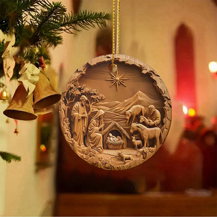 Christianartworkshop Classic Style Bethlehem's Light Nativity Scene Christmas Nativity Hanging Ornaments