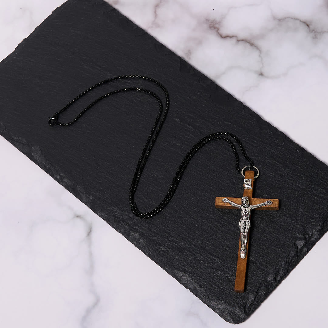 Christianartworkshop Classic Style Wooden Craft Alloy Crucifix Faith Pendant Necklace