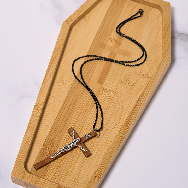 FREE Today: Classic Style Wooden Craft Alloy Crucifix Faith Pendant Necklace