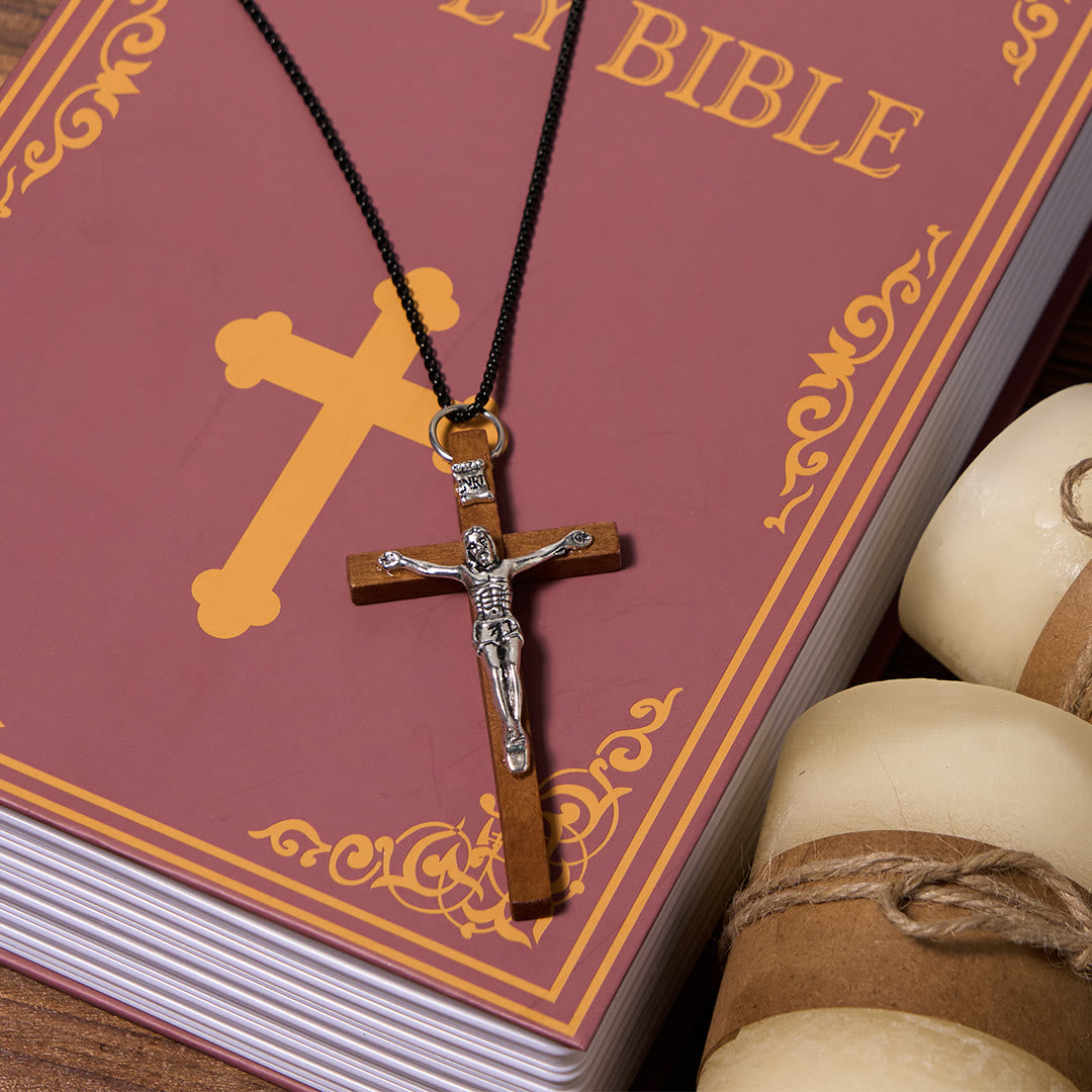 FREE Today: Classic Style Wooden Craft Alloy Crucifix Faith Pendant Necklace