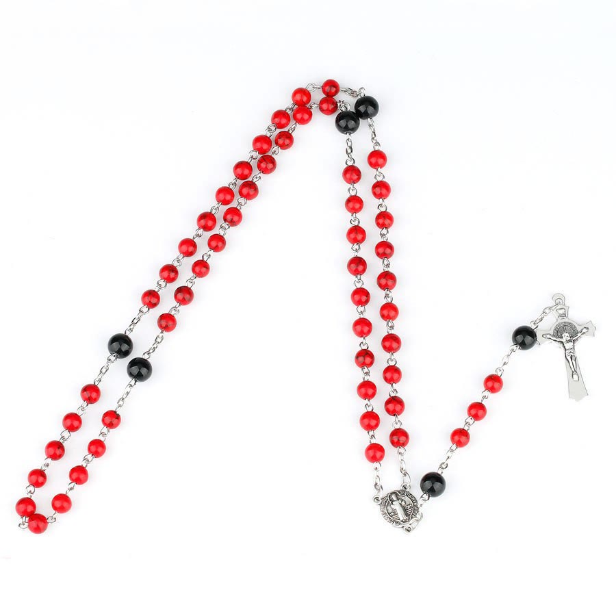 FREE Today: St. Benedict Medal & Crucifix of 6mm Round Red Turquoise Alloy Chain Rosary