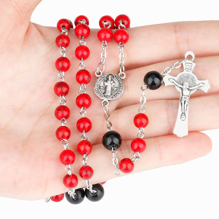 FREE Today: St. Benedict Medal & Crucifix of 6mm Round Red Turquoise Alloy Chain Rosary