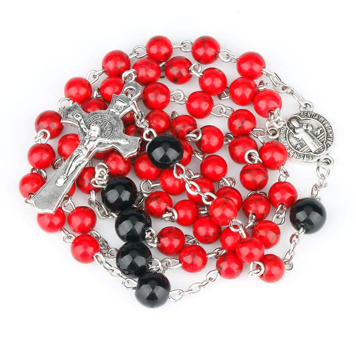 FREE Today: St. Benedict Medal & Crucifix of 6mm Round Red Turquoise Alloy Chain Rosary