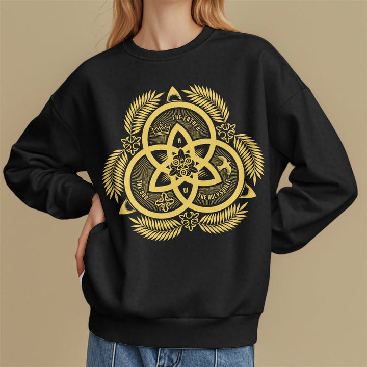 Christianartworkshop Classic Style Divine Unity Gold Sacred Emblem Fleece Lined Polyester Sweatshirt