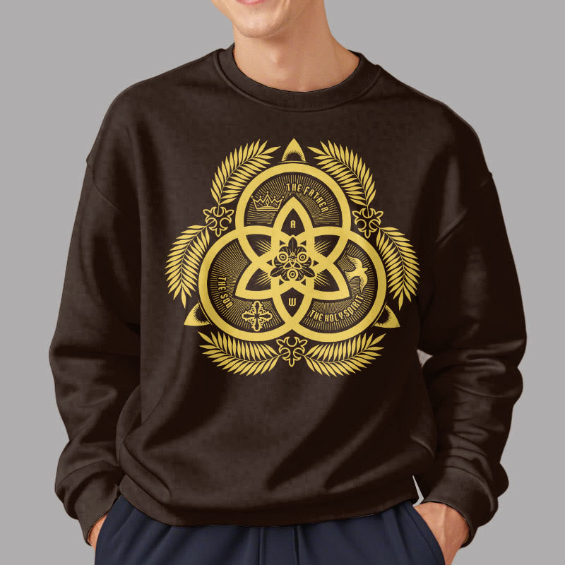 Christianartworkshop Classic Style Divine Unity Gold Sacred Emblem Fleece Lined Polyester Sweatshirt