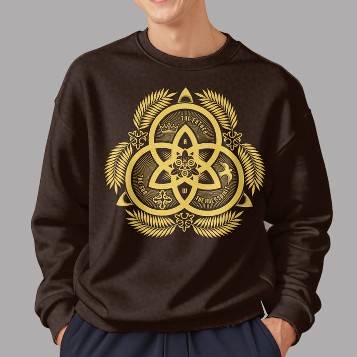 Christianartworkshop Classic Style Divine Unity Gold Sacred Emblem Fleece Lined Polyester Sweatshirt