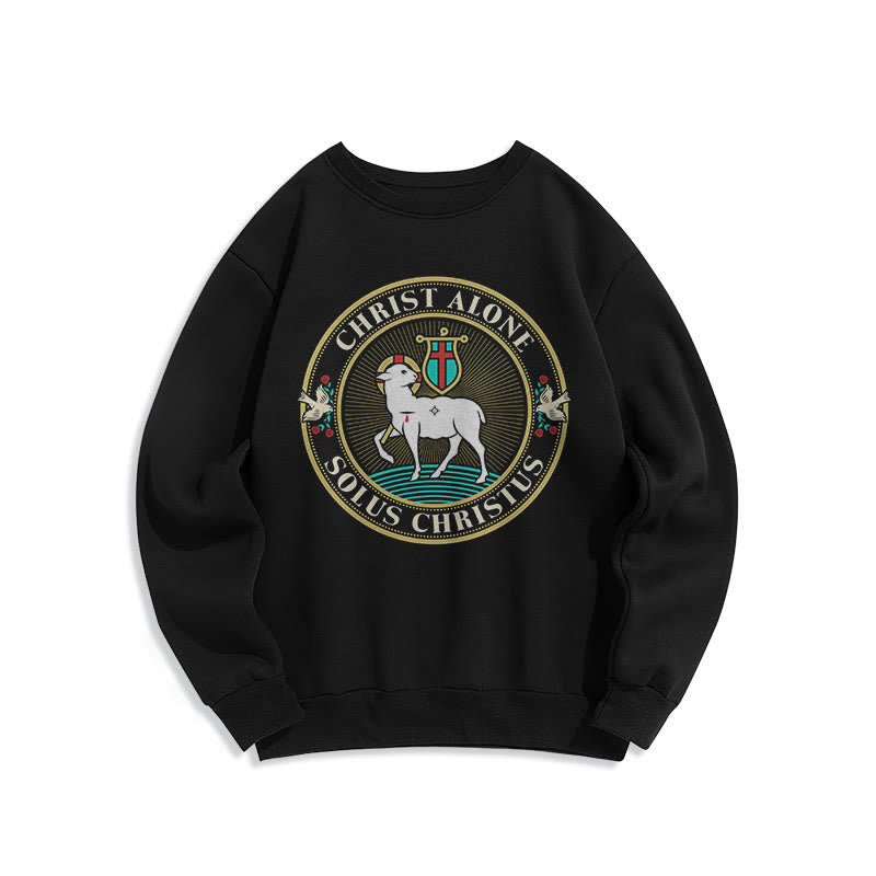 Christianartworkshop Modern Style Christ Alone Lamb of God Fleece Lined Polyester Sweatshirt