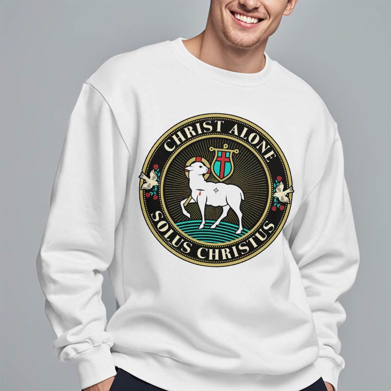 Christianartworkshop Modern Style Christ Alone Lamb of God Fleece Lined Polyester Sweatshirt