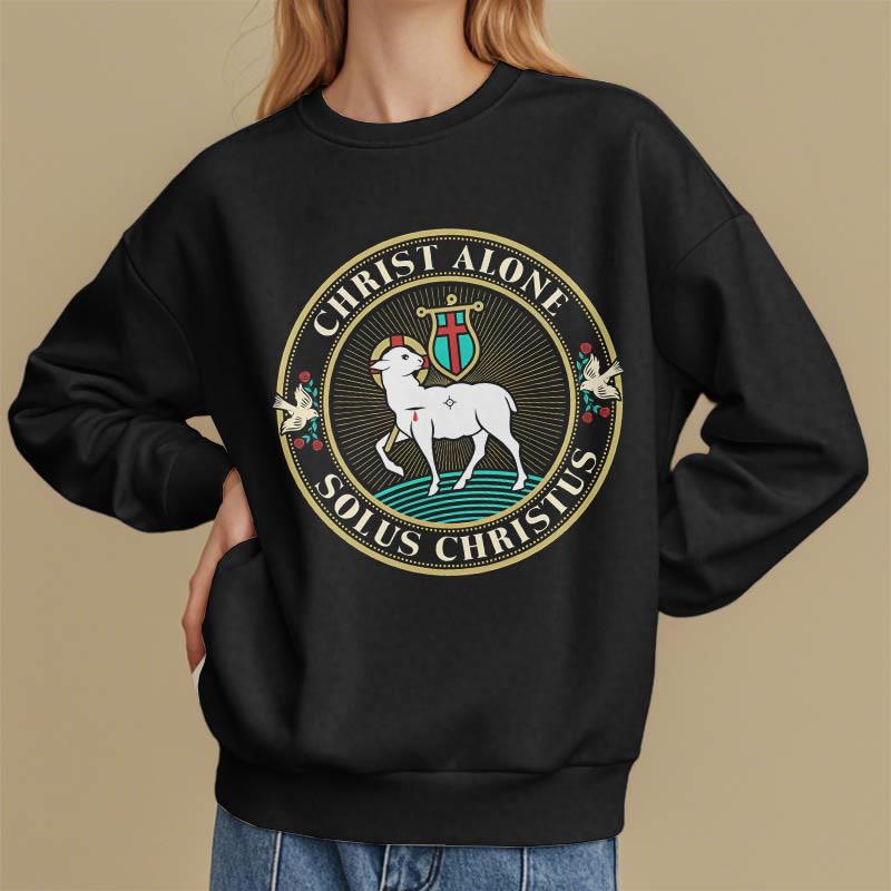 Christianartworkshop Modern Style Christ Alone Lamb of God Fleece Lined Polyester Sweatshirt