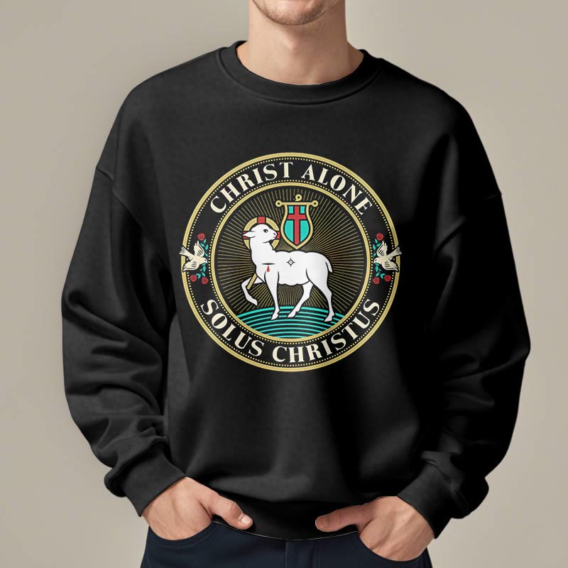 Christianartworkshop Modern Style Christ Alone Lamb of God Fleece Lined Polyester Sweatshirt