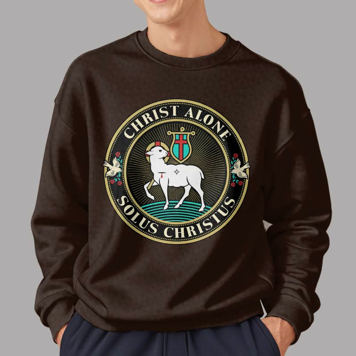 Christianartworkshop Modern Style Christ Alone Lamb of God Fleece Lined Polyester Sweatshirt