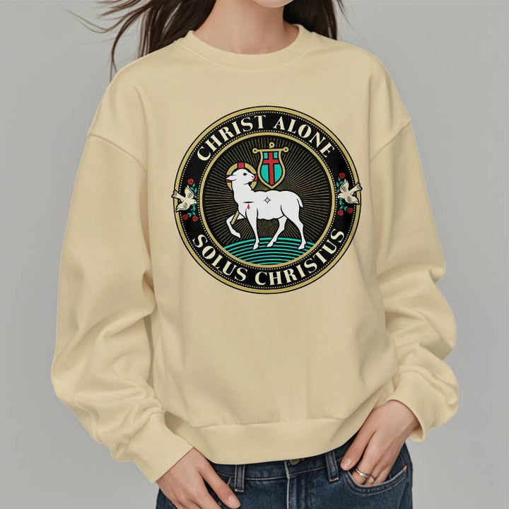 Christianartworkshop Modern Style Christ Alone Lamb of God Fleece Lined Polyester Sweatshirt