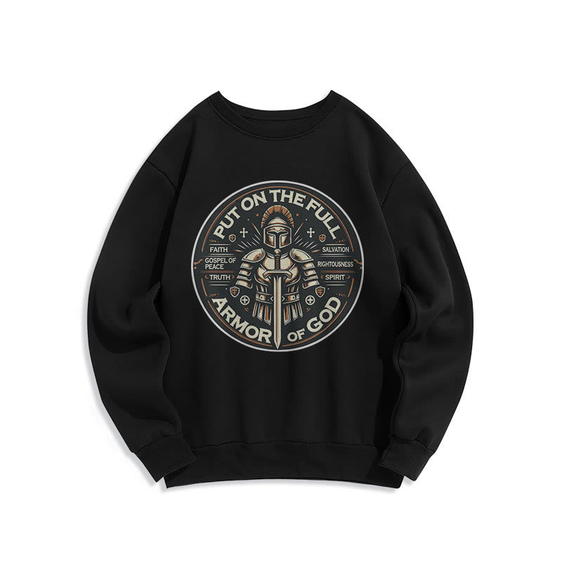 Christianartworkshop Modern Style Put On The Full Armor of God Fleece Lined Polyester Sweatshirt - Black - 2XL - image 5