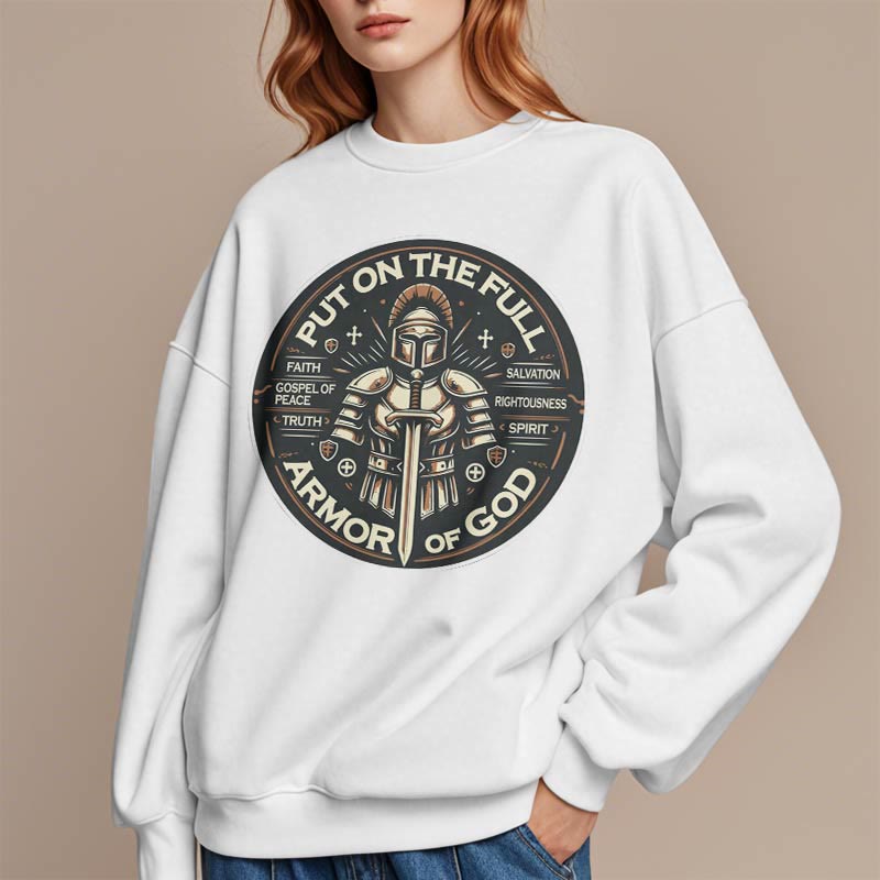 Christianartworkshop Modern Style Put On The Full Armor of God Fleece Lined Polyester Sweatshirt