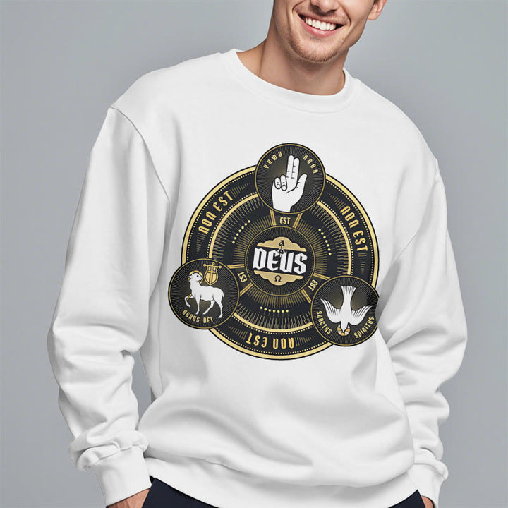 Christianartworkshop Classic Style Holy Trinity Deus Emblem Fleece Lined Polyester Sweatshirt