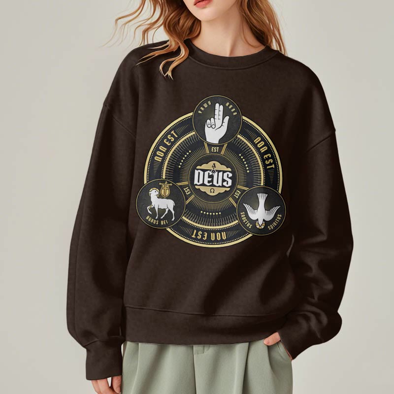 Christianartworkshop Classic Style Holy Trinity Deus Emblem Fleece Lined Polyester Sweatshirt