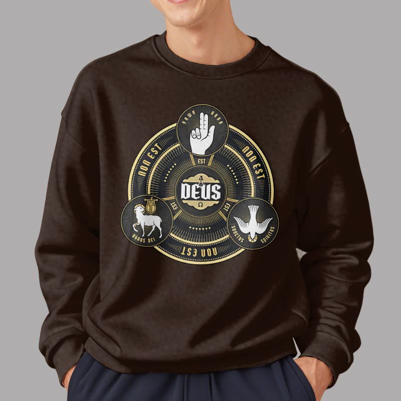 Christianartworkshop Classic Style Holy Trinity Deus Emblem Fleece Lined Polyester Sweatshirt