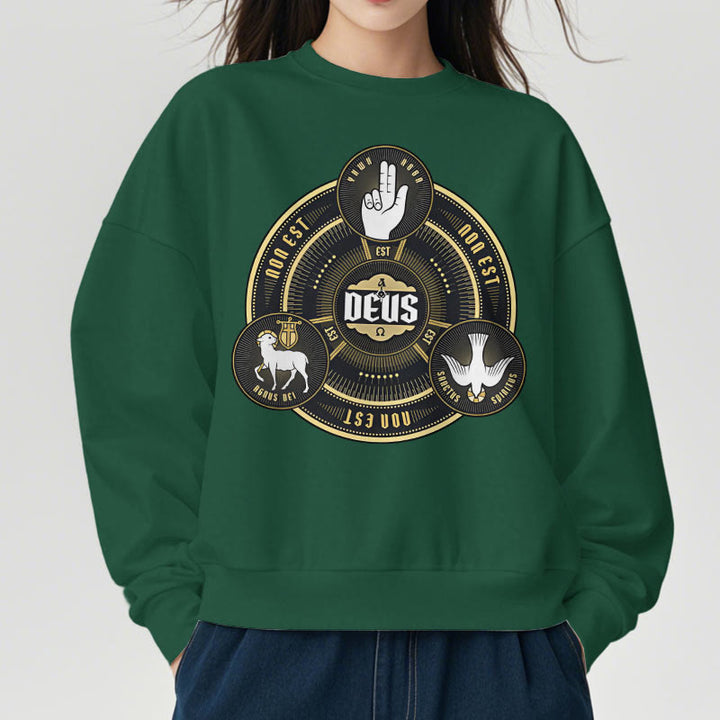 Christianartworkshop Classic Style Holy Trinity Deus Emblem Fleece Lined Polyester Sweatshirt