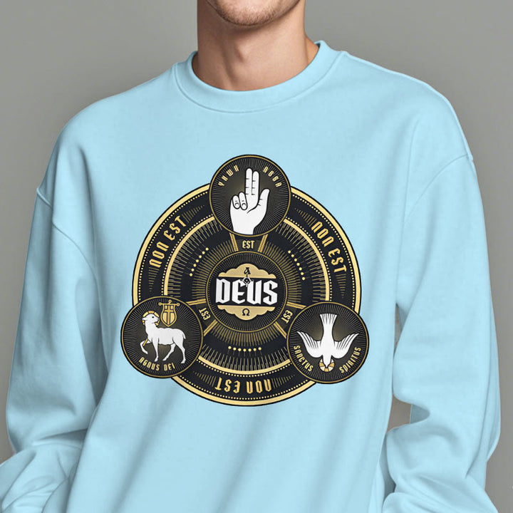 Christianartworkshop Classic Style Holy Trinity Deus Emblem Fleece Lined Polyester Sweatshirt