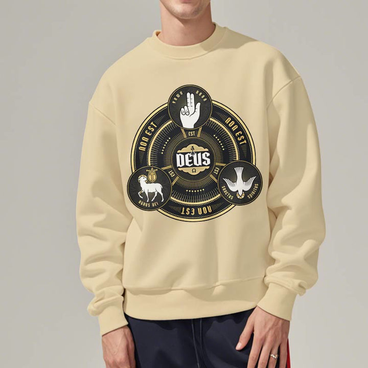 Christianartworkshop Classic Style Holy Trinity Deus Emblem Fleece Lined Polyester Sweatshirt