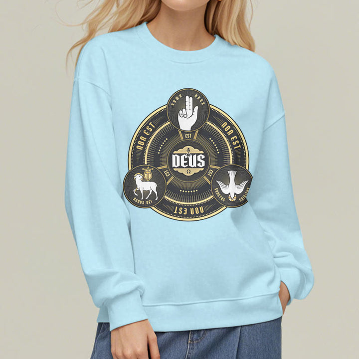 Christianartworkshop Classic Style Holy Trinity Deus Emblem Fleece Lined Polyester Sweatshirt