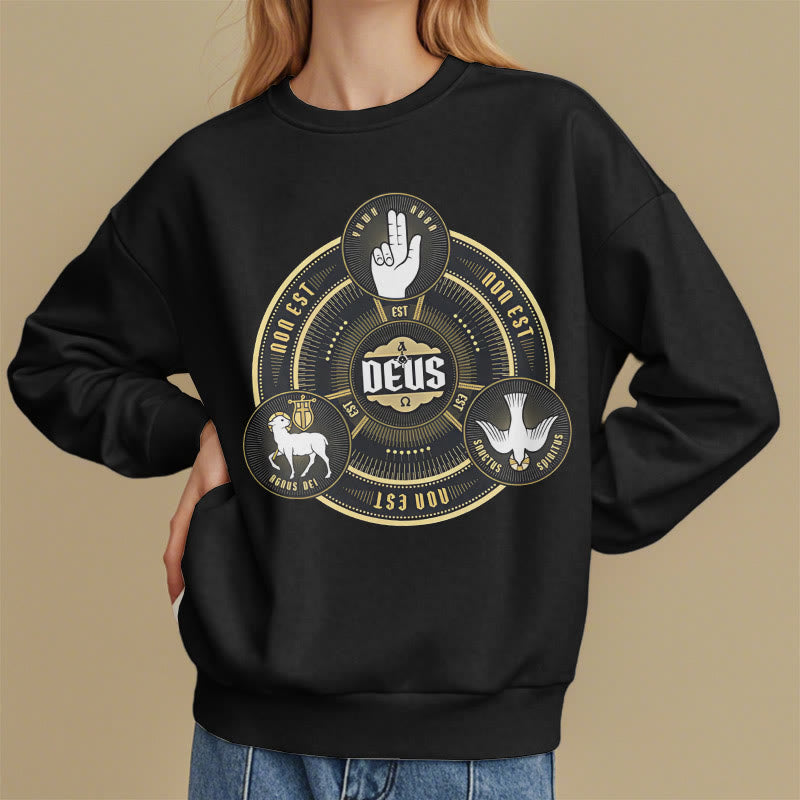 Christianartworkshop Classic Style Holy Trinity Deus Emblem Fleece Lined Polyester Sweatshirt