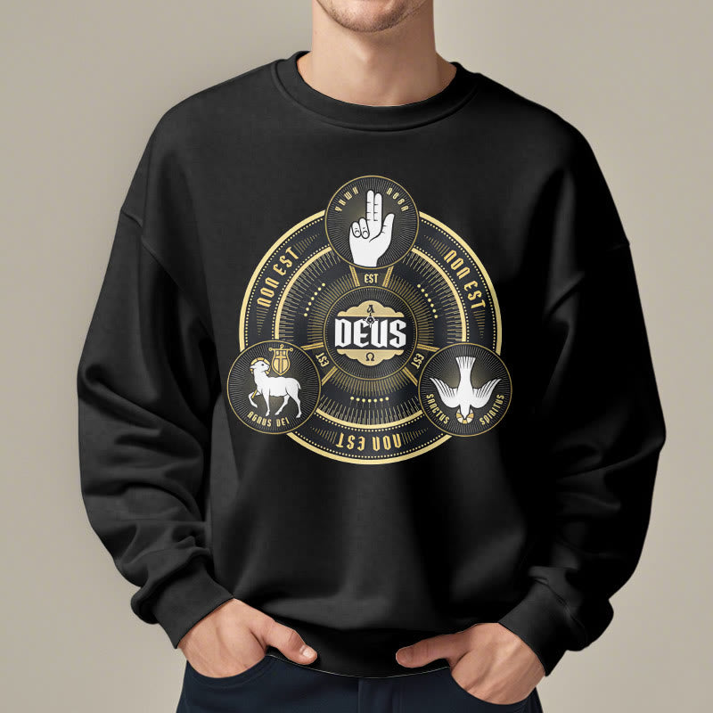 Christianartworkshop Classic Style Holy Trinity Deus Emblem Fleece Lined Polyester Sweatshirt