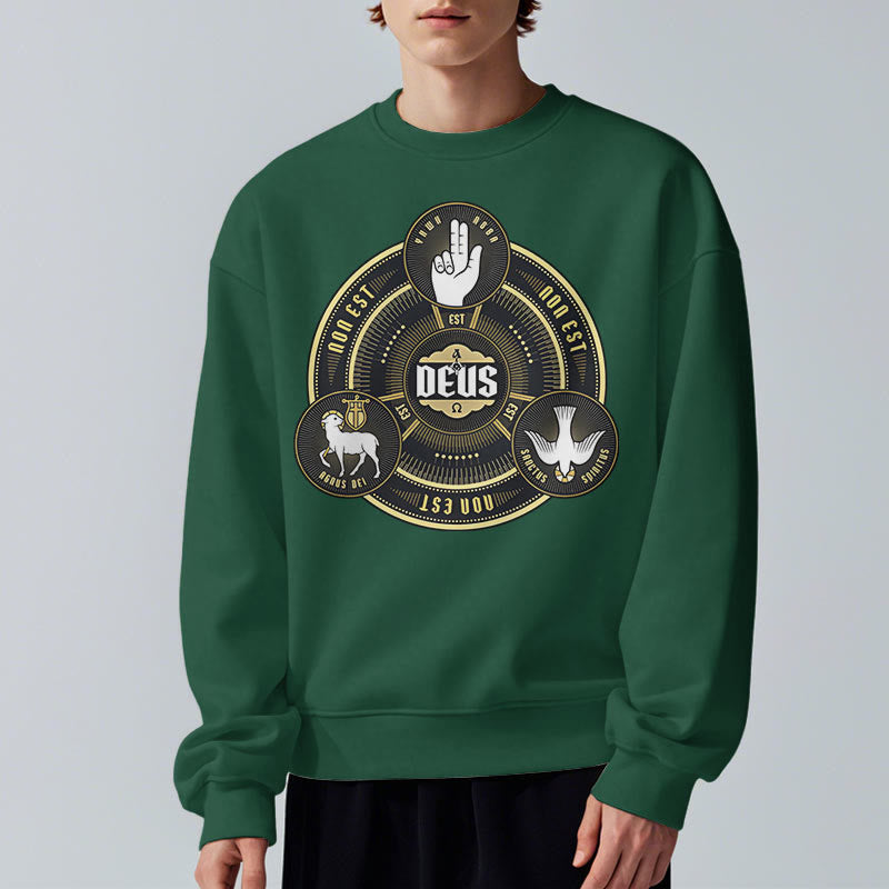 Christianartworkshop Classic Style Holy Trinity Deus Emblem Fleece Lined Polyester Sweatshirt