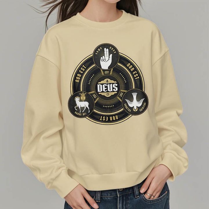 Christianartworkshop Classic Style Holy Trinity Deus Emblem Fleece Lined Polyester Sweatshirt