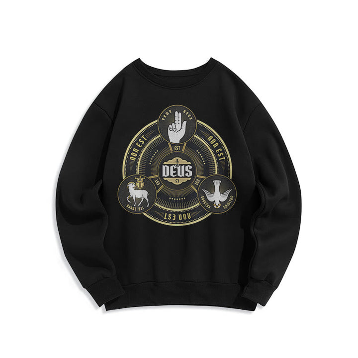 Christianartworkshop Classic Style Holy Trinity Deus Emblem Fleece Lined Polyester Sweatshirt