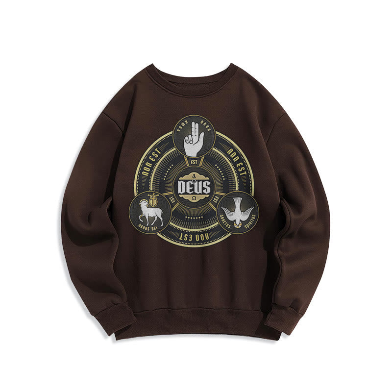 Christianartworkshop Classic Style Holy Trinity Deus Emblem Fleece Lined Polyester Sweatshirt