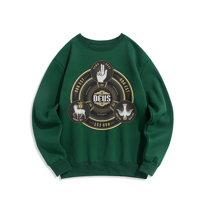 Christianartworkshop Classic Style Holy Trinity Deus Emblem Fleece Lined Polyester Sweatshirt