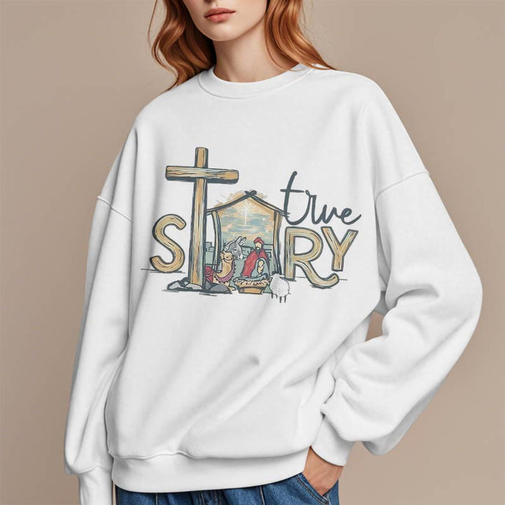 Christianartworkshop Modern Style True Story Nativity Scene Fleece Lined Polyester Sweatshirt