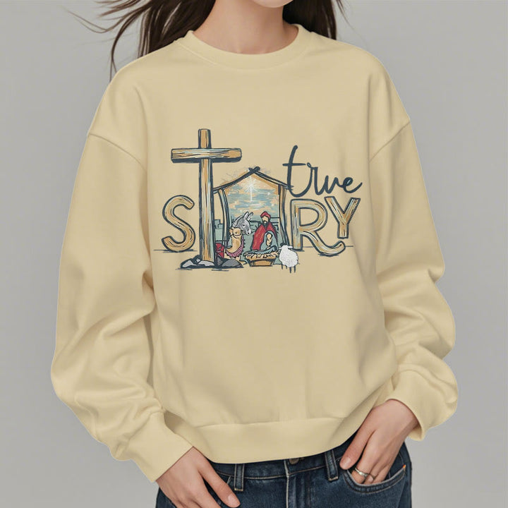 Christianartworkshop Modern Style True Story Nativity Scene Fleece Lined Polyester Sweatshirt