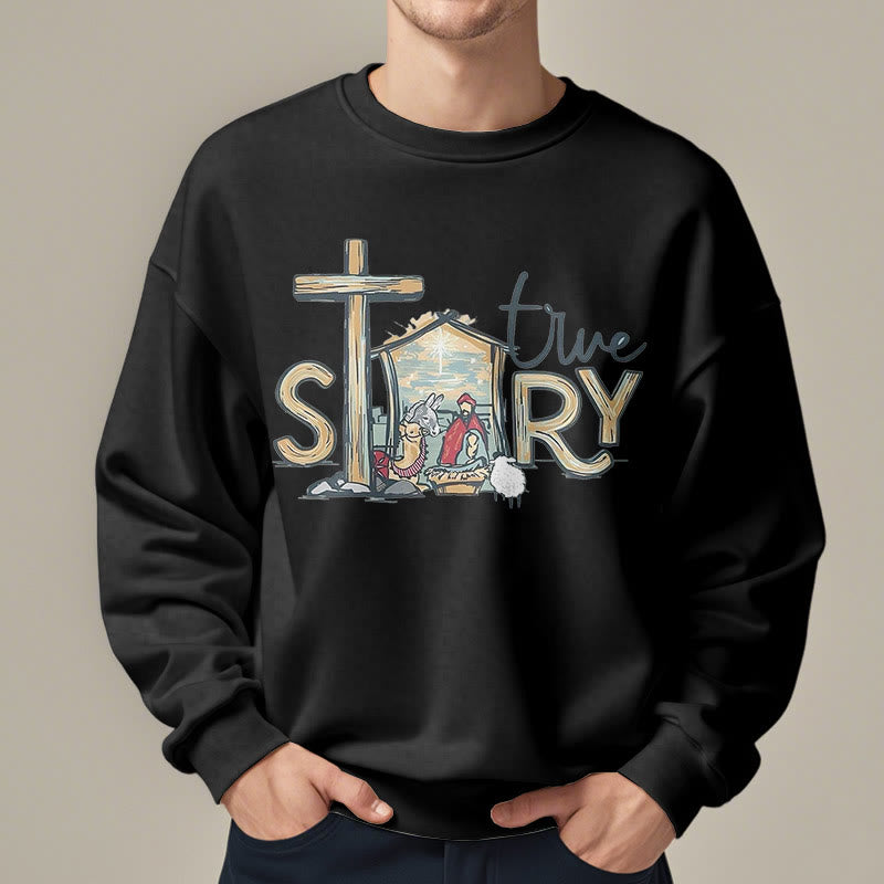 Christianartworkshop Modern Style True Story Nativity Scene Fleece Lined Polyester Sweatshirt