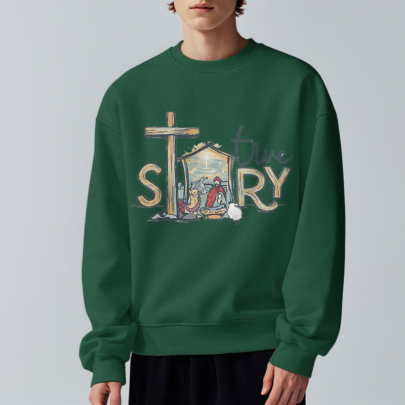 Christianartworkshop Modern Style True Story Nativity Scene Fleece Lined Polyester Sweatshirt