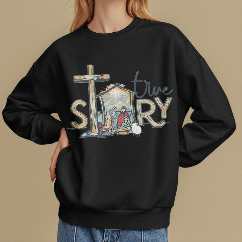 Christianartworkshop Modern Style True Story Nativity Scene Fleece Lined Polyester Sweatshirt