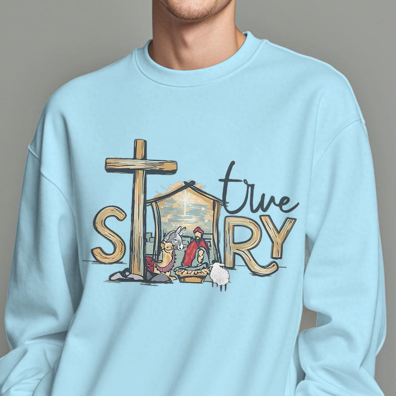 Christianartworkshop Modern Style True Story Nativity Scene Fleece Lined Polyester Sweatshirt