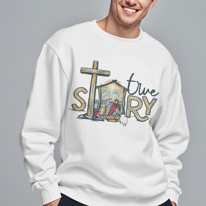 Christianartworkshop Modern Style True Story Nativity Scene Fleece Lined Polyester Sweatshirt