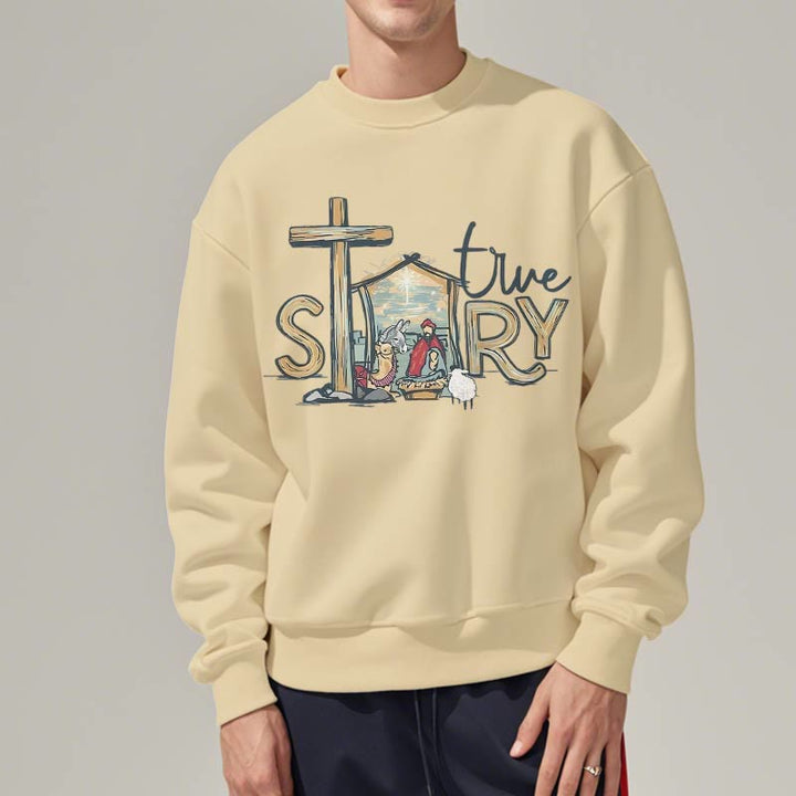 Christianartworkshop Modern Style True Story Nativity Scene Fleece Lined Polyester Sweatshirt