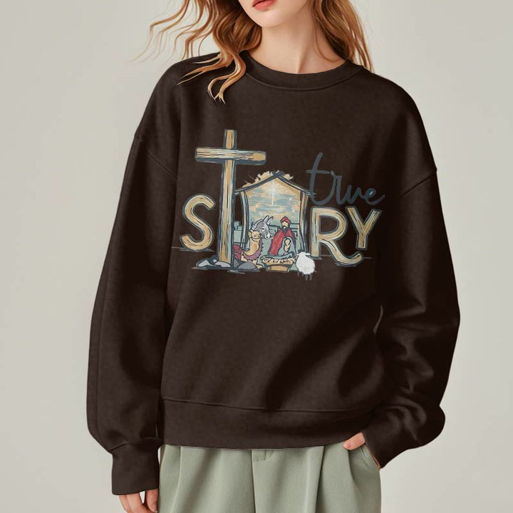 Christianartworkshop Modern Style True Story Nativity Scene Fleece Lined Polyester Sweatshirt - Brown - 2XL - image 18