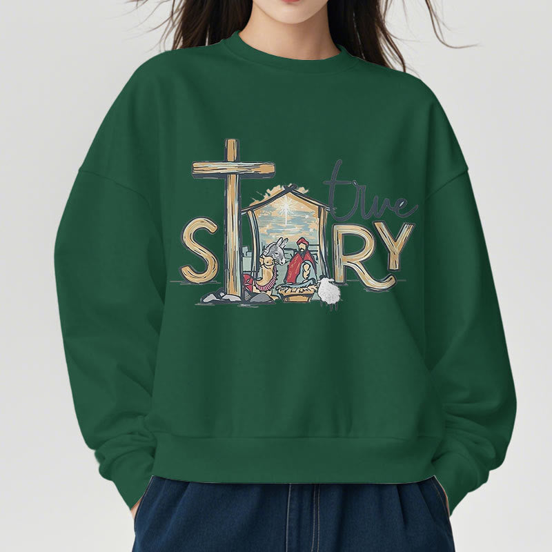 Christianartworkshop Modern Style True Story Nativity Scene Fleece Lined Polyester Sweatshirt