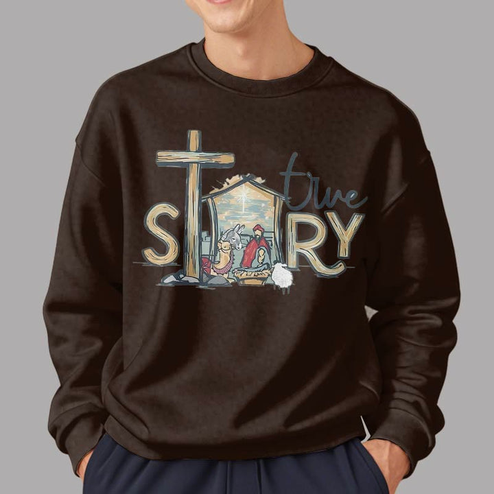 Christianartworkshop Modern Style True Story Nativity Scene Fleece Lined Polyester Sweatshirt