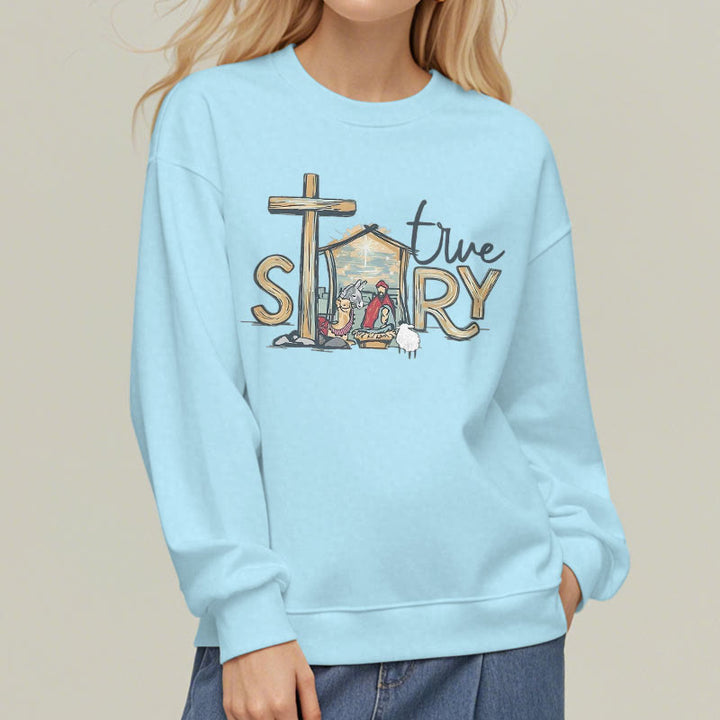 Christianartworkshop Modern Style True Story Nativity Scene Fleece Lined Polyester Sweatshirt